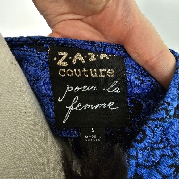 Zaza Couture Blue Paisley Fuzzy Shift Dress - Picture 8 of 9